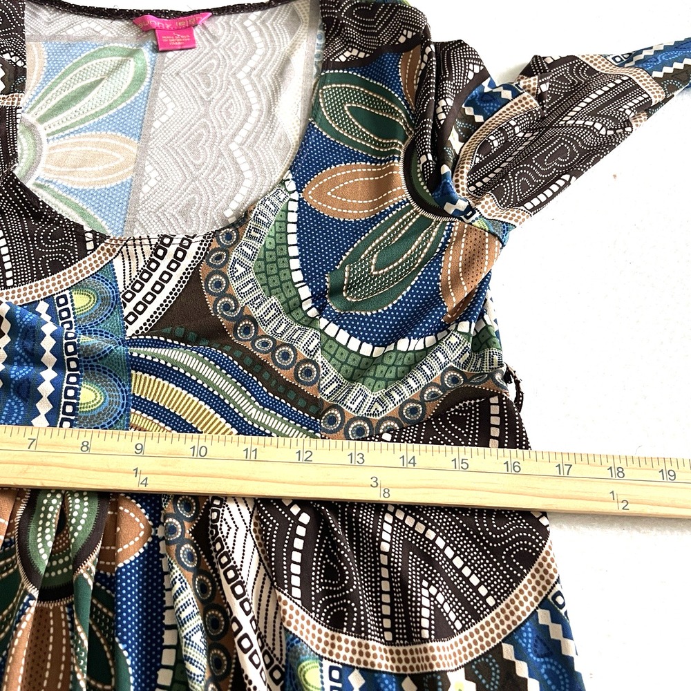 Sunny Leigh Dress Womens L Multicolor Geometric Floral Empire Waist Long Sleeve - Picture 9 of 10